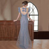 Image of Blue Host Dress With Beaded Shoulders Shopping