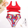 Image of Ladies High Waist Solid Color Printed Swimsuit Shopping