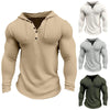 Image of Men's Waffle Button Hoodie T-shirt Top Vacation Long Sleeve Casual Fashion Shopping