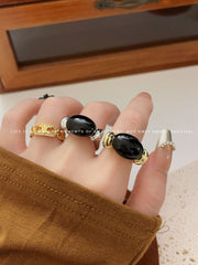 French Retro Black Agate High-grade Metal Ring Women's Light Luxury Fashionable Twin Ring