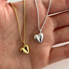 925 Loving Heart In Sterling Silver INS Three-dimensional Gold Ornament Simple Necklace Female Shopping