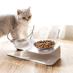 Non Slip Double Cat Bowl With Raised Stand Pet Food Cat Feeder Protect Cervical Vertebra Dog Bowl Transparent Pet Products Shopping