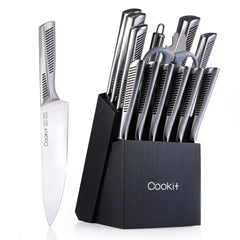 Kitchen Knife Set, 15 Piece Knife Sets with Block, Chef Knives with Non-Slip German Stainless Steel Hollow Handle Cutlery Set with Multifunctional Scissors Knife Sharpener  Amazon Platform Banned Shopping