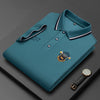 Image of Men's Pure Color Mercerized Cotton Thin Cotton Lapel Embroidery T-shirt Shopping