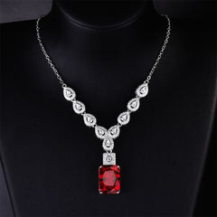 New Luxury Pigeons-blood Ruby Square Diamond Necklace Shopping