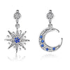 Image of Silver Stud Rhinestone-encrusted Asymmetric Star And Moon Stud Earring Fashion Simple Shopping