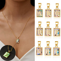 26 Letter Square Necklace Colorful Shell Luminous Pendant Chain Necklace For Women Temperament Ladies Jewelry Shopping