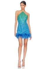 Women's Fashion French Sequined Suspender Feather Dress