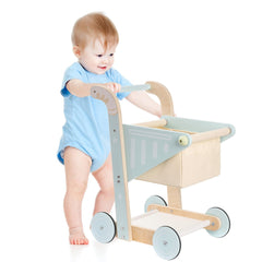 ROBOTIME Baby Wooden Shopping Cart Toy For Toddler Kids Wooden Baby Push Walker Toy Push Toy For Babies Learning To Walk For Toddler Kids Boys Girls 10 Month Shopping