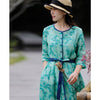 Image of Summer New Cotton Linen Floral Ramie Dress Contrast Color Belt Slim Fit Shopping