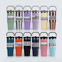 Portable Car Cup Stainless Steel Cup Travel Sports Water Bottle With Handle Cover Coffee Tumbler Cup Shopping