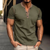 Image of Fashion Short-sleeved Polo Shirt Summer Button V-neck T-shirt Tops Mens Clothing Shopping