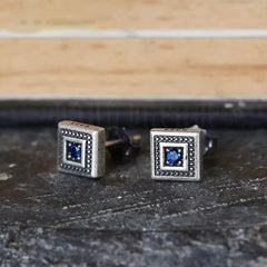 Men's Retro Square Blue Zircon Earrings Shopping