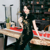 Image of Golden Velvet Retro-improved Beaded Long High-grade Cheongsam Shopping