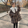 Image of Mid-length Thick Lamb Hair Pie Overcoming The Waist And Velvet Plaid Jacket Shopping