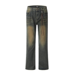 Yellow Indentation Denim Trousers For Men Shopping