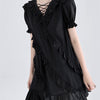 Image of Design Sense Cross-tie Ruffled Little Black Dress Shopping