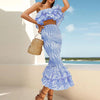 Image of Women's Ruffled Irregular Shirt High Waist Fishtail Skirt Suit Shopping