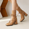 Image of European And American Lace Up Thick High Heel Square Head Women's Ankle Boots G682 Shopping