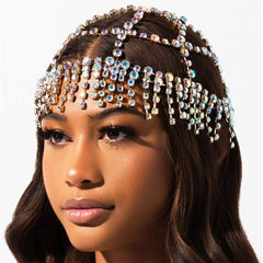 Women's Full Rhinestone Tassel Mesh Headwear Shopping