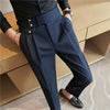 Image of Mid-High Waist Casual Suit Pants Slim Fit Straight-leg Edged Italian Men Shopping