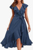 Image of Women's V-neck Short Sleeve Ruffles Long Tie Dress Shopping