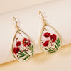 Image of Drop-shaped Epoxy Leaf-shaped Flowers Earrings Shopping