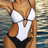 Image of White Black Bikini Swimsuit Spot Solid Color Two Piece Beach Suit Shopping