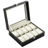 Image of Watch Display Grid Box Lockable Case Faux Leather Jewellry Storage Organiser Shopping