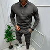 Image of Men's Casual Fleece-lined Solid Color Top And Trousers Suit Shopping