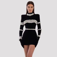 Women's Fashion Rhinestone Half Turtleneck Black Dress Shopping