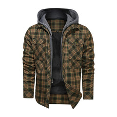 Men Long-sleeved Plaid Jacket Regular Fit Fleece Detachable Hoodies Jackets Shopping