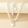 Image of Pearl Bracelet And Necklace Set Female With Hearts Clavicle Chain Shopping