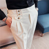 Image of Mid-High Waist Casual Suit Pants Slim Fit Straight-leg Edged Italian Men Shopping