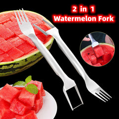 2 In 1 Watermelon Fork Slicer Multi-purpose Stainless Steel Watermelon Slicer Cutter Kitchen Fruit Cutting Fork Fruit Divider Kitchen Gadgets Shopping