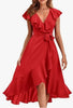 Image of Women's V-neck Short Sleeve Ruffles Long Tie Dress Shopping