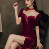 Image of Women's Velvet Wine Red Banquet Dress Shopping