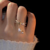 Image of Electroplated Baroque Pearl Zircon Tassel Double-layer Ring Shopping