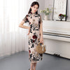 Image of Improved Voile Embroidered Slim Fit Cheongsam Retro Stand Collar Short Sleeve Dress Shopping