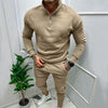 Image of Men's Casual Fleece-lined Solid Color Top And Trousers Suit Shopping