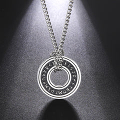 Vintage Viking Rune Circle Pendant Ornament Stainless Steel Necklace