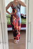 Image of Sleeveless Pullover Flame Print Slim Fit High Waist Long Sheath Dress Shopping