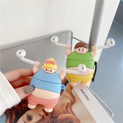 Compatible with Apple, 3D Cute Little Fat Man Lifting Weights Soft Silicon Case For AirPods Pro Earphone Cases Wireless Charging Cover Shopping