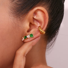 Square Green Zirconium Transparent Water Drop Stitching Earrings Shopping