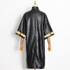 Image of PU leather wide-sleeved single-breasted design coat Shopping