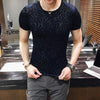 Image of Men's Gold Velvet Ice Silk Cut-out Breathable Short Sleeve Round Neck T-shirt Shopping