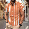 Image of Casual Striped Printed Short Sleeve Shirt Summer Lapel Button Top Men's Clothing Shopping