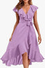 Image of Women's V-neck Short Sleeve Ruffles Long Tie Dress Shopping