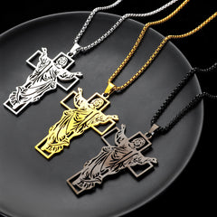 Hip Hop Stainless Steel Cross Shelf Decorative Pendant Hollow Retro Titanium Steel Necklace