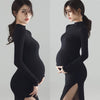 Image of Stretch Knit Split Halter Dress Maternity Photo Outfit Shopping